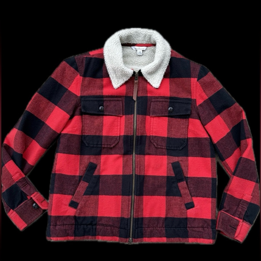 LL Bean Signature Sherpa Lined Buffalo Plaid Jacket - Throwback Red & Black S - Picture 1 of 8